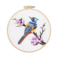 HKM-217811 Flower and Bird Hanging Embroidery DIY Kit with Scissors, Threader, and Frame