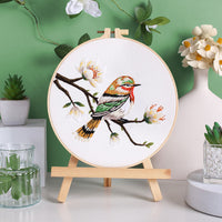 HKM-217811 Flower and Bird Hanging Embroidery DIY Kit with Scissors, Threader, and Frame