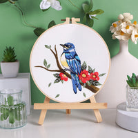 HKM-217811 Flower and Bird Hanging Embroidery DIY Kit with Scissors, Threader, and Frame