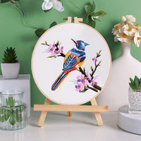 HKM-217811 Flower and Bird Hanging Embroidery DIY Kit with Scissors, Threader, and Frame