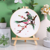 HKM-217811 Flower and Bird Hanging Embroidery DIY Kit with Scissors, Threader, and Frame