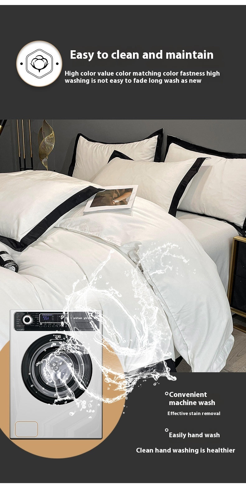 HKM-218131 Modern Solid Color Pure Cotton Four-Piece Fitted Bed Sheet Set