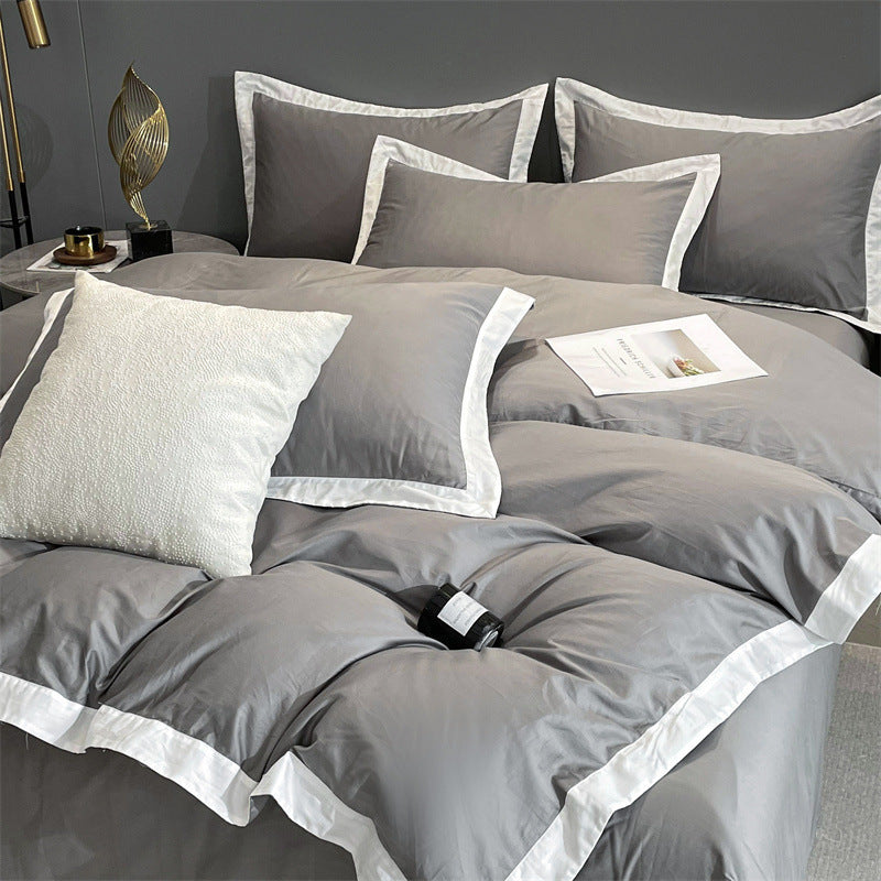 HKM-218131 Modern Solid Color Pure Cotton Four-Piece Fitted Bed Sheet Set