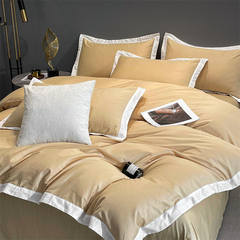 HKM-218131 Modern Solid Color Pure Cotton Four-Piece Fitted Bed Sheet Set
