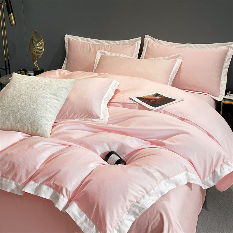 HKM-218131 Modern Solid Color Pure Cotton Four-Piece Fitted Bed Sheet Set
