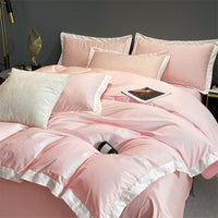 HKM-218131 Modern Solid Color Pure Cotton Four-Piece Fitted Bed Sheet Set