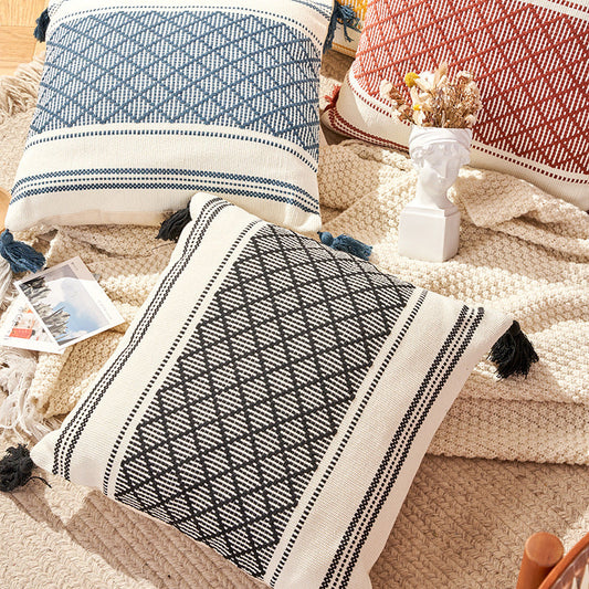 HKM-218195 Geometric Striped Woven Jacquard Cushion Cover in Vibrant Colors - 45x45cm