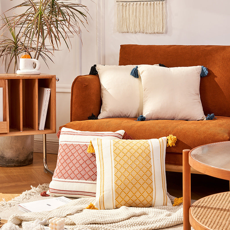 HKM-218195 Geometric Striped Woven Jacquard Cushion Cover in Vibrant Colors - 45x45cm