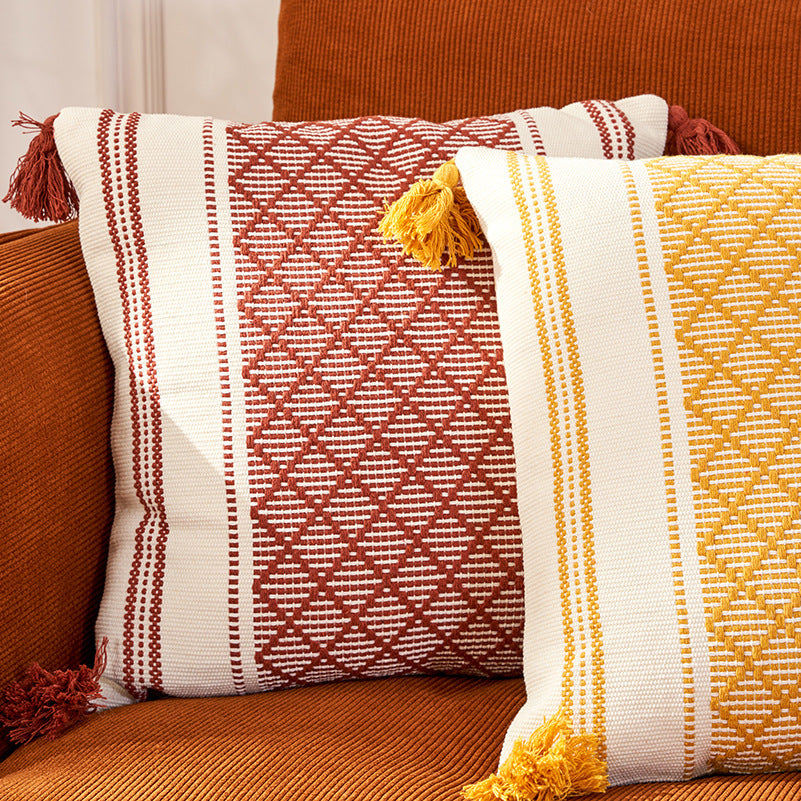 HKM-218195 Geometric Striped Woven Jacquard Cushion Cover in Vibrant Colors - 45x45cm