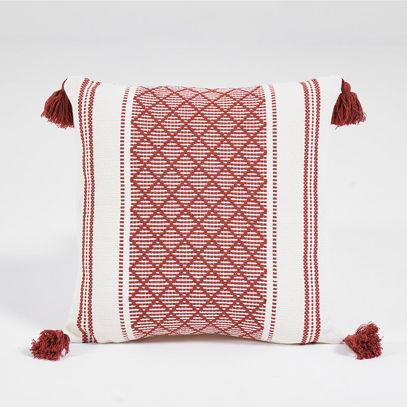 HKM-218195 Geometric Striped Woven Jacquard Cushion Cover in Vibrant Colors - 45x45cm
