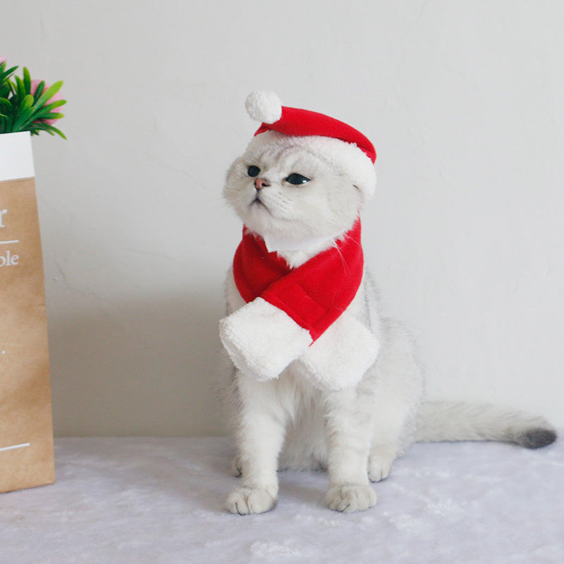 HKM-218579 Festive Dog and Cat Scarf and Hat Set with Christmas Cloak Options