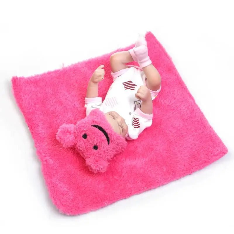 HKM-218643 28cm Reborn Silicone Baby Doll - Realistic Newborn Girl, Soft PVC Educational Toy for Ages 0-24 Months