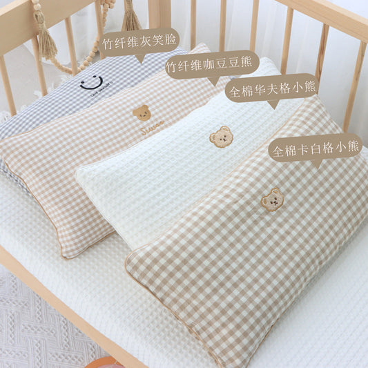 KTX-218771 Korean Cotton Bear Embroidery Headboard Pillow - Soft and Fluffy Comfort Pillow for Baby