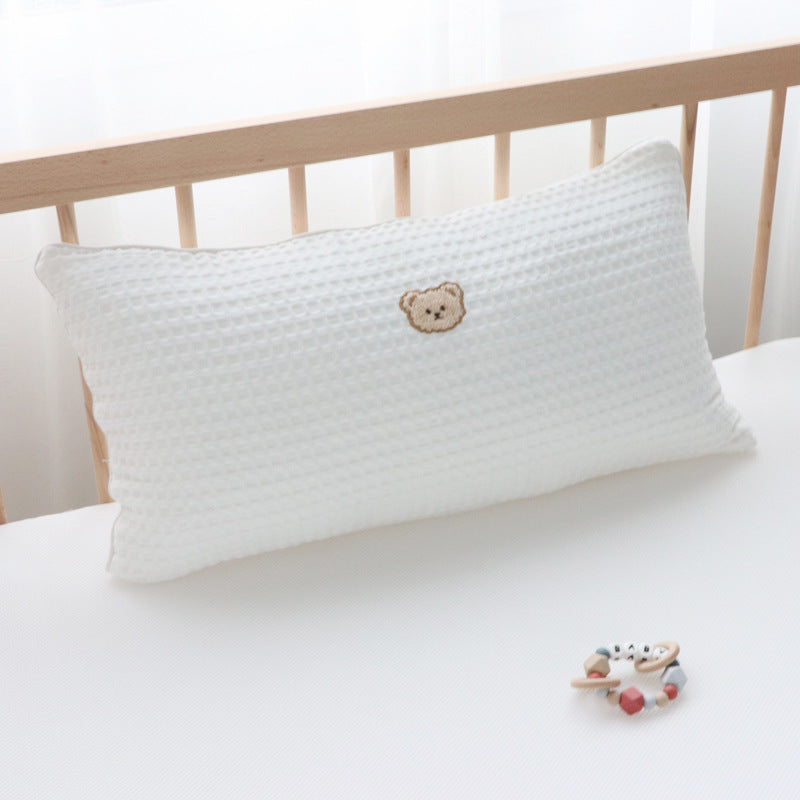 KTX-218771 Korean Cotton Bear Embroidery Headboard Pillow - Soft and Fluffy Comfort Pillow for Baby