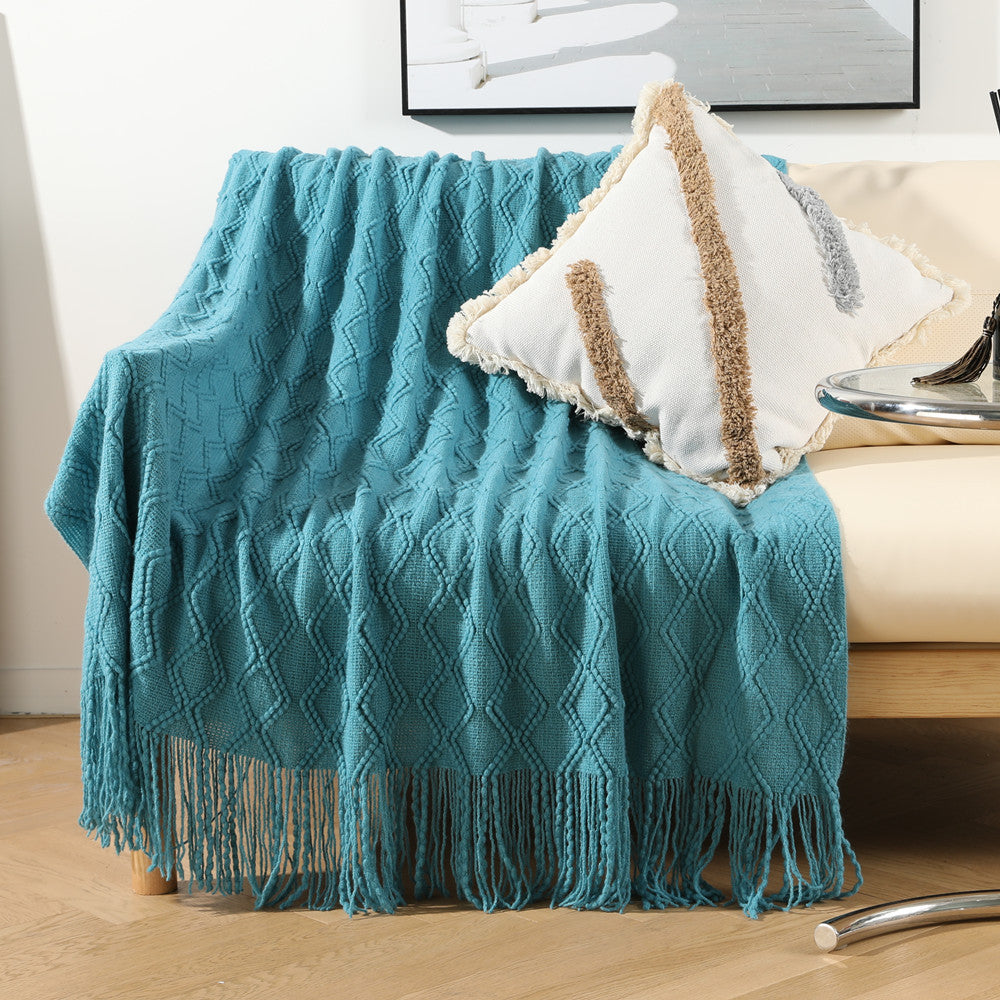 HKM-218963 Nordic Knitted Acrylic Sofa Cover and Leisure Blanket, Geometric Pattern, Modern Design 127x152+15CM