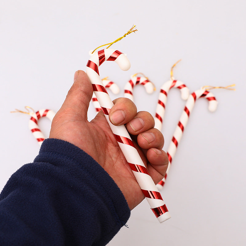 HKM-219091 Red and White Plastic Christmas Tree Crutches Prop Decorations - 17cm (Pack of 6)