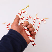HKM-219091 Red and White Plastic Christmas Tree Crutches Prop Decorations - 17cm (Pack of 6)