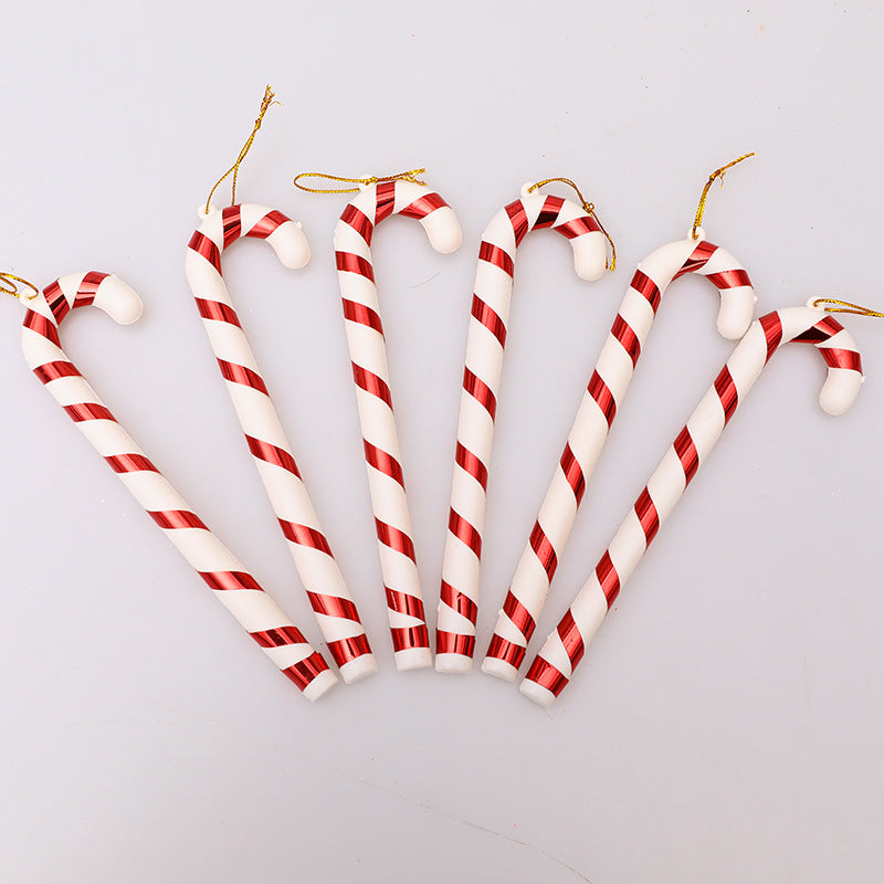 HKM-219091 Red and White Plastic Christmas Tree Crutches Prop Decorations - 17cm (Pack of 6)