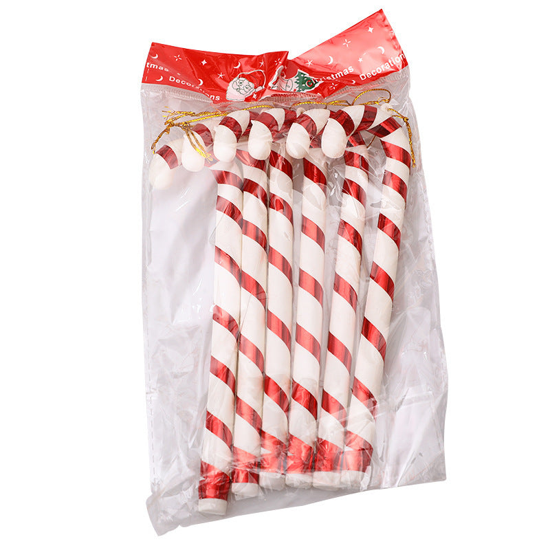 HKM-219091 Red and White Plastic Christmas Tree Crutches Prop Decorations - 17cm (Pack of 6)