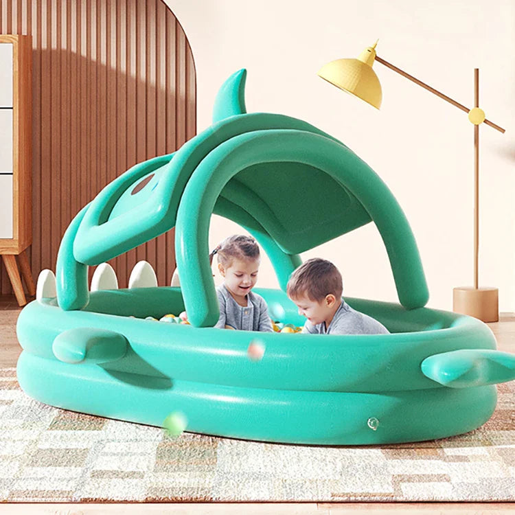 HKM-219219 Inflatable Shark-Shaped Baby Pool with Awning, Large Eco-Friendly PVC Design for Summer Fun