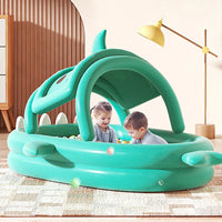 HKM-219219 Inflatable Shark-Shaped Baby Pool with Awning, Large Eco-Friendly PVC Design for Summer Fun