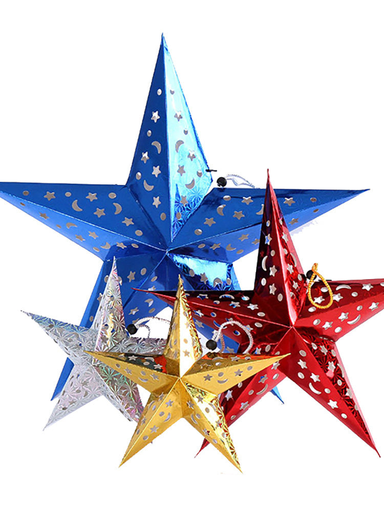 HKM-219731 Five-Pointed Star Christmas Ornaments in Gold, Red, Blue, Green, Silver - 30cm, 45cm, 60cm