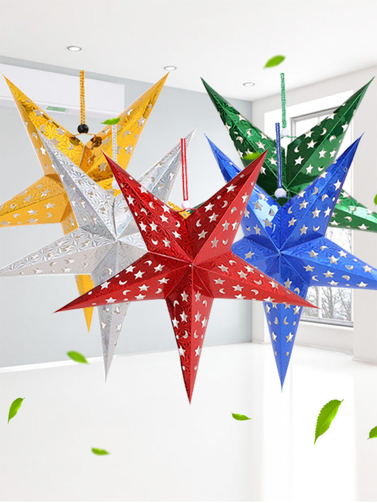 HKM-219731 Five-Pointed Star Christmas Ornaments in Gold, Red, Blue, Green, Silver - 30cm, 45cm, 60cm