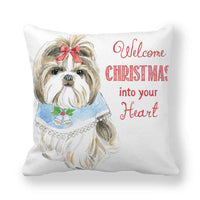 HKM-219795 Christmas Cartoon Cute Dog Peach Skin Fabric Pillow Cover - 45x45cm, Plush Material, Chinese Style, Multiple Colors