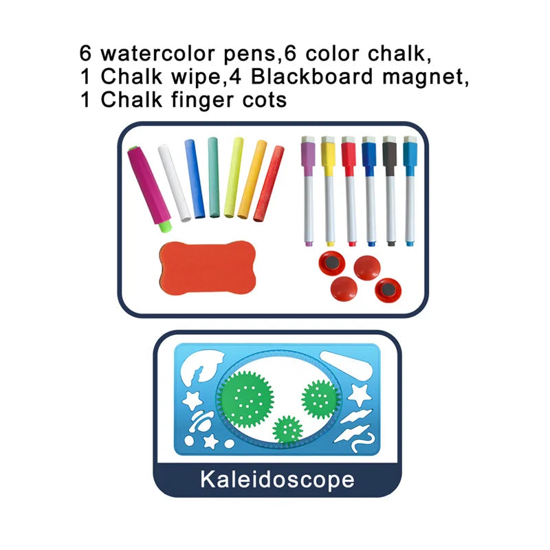 HKM-219923 Magic Erasable 2-in-1 Drawing Board for Kids with Pen and Chalk, Educational Toy for Ages 5-7