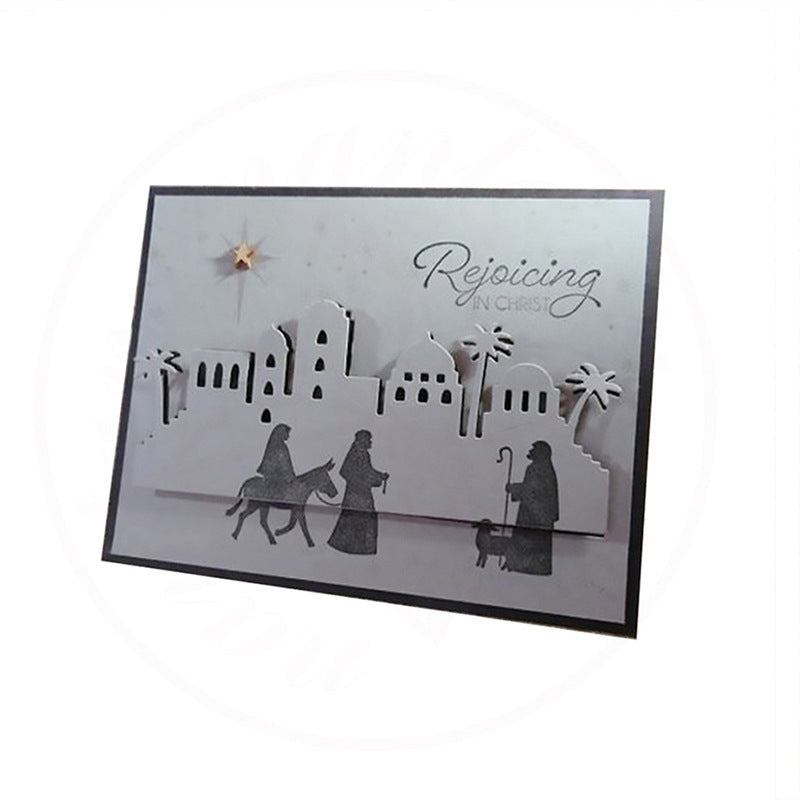 HKM-220243 Castle Village Embossing Knife Die Cutting Template - Carbon Steel, 132x135mm