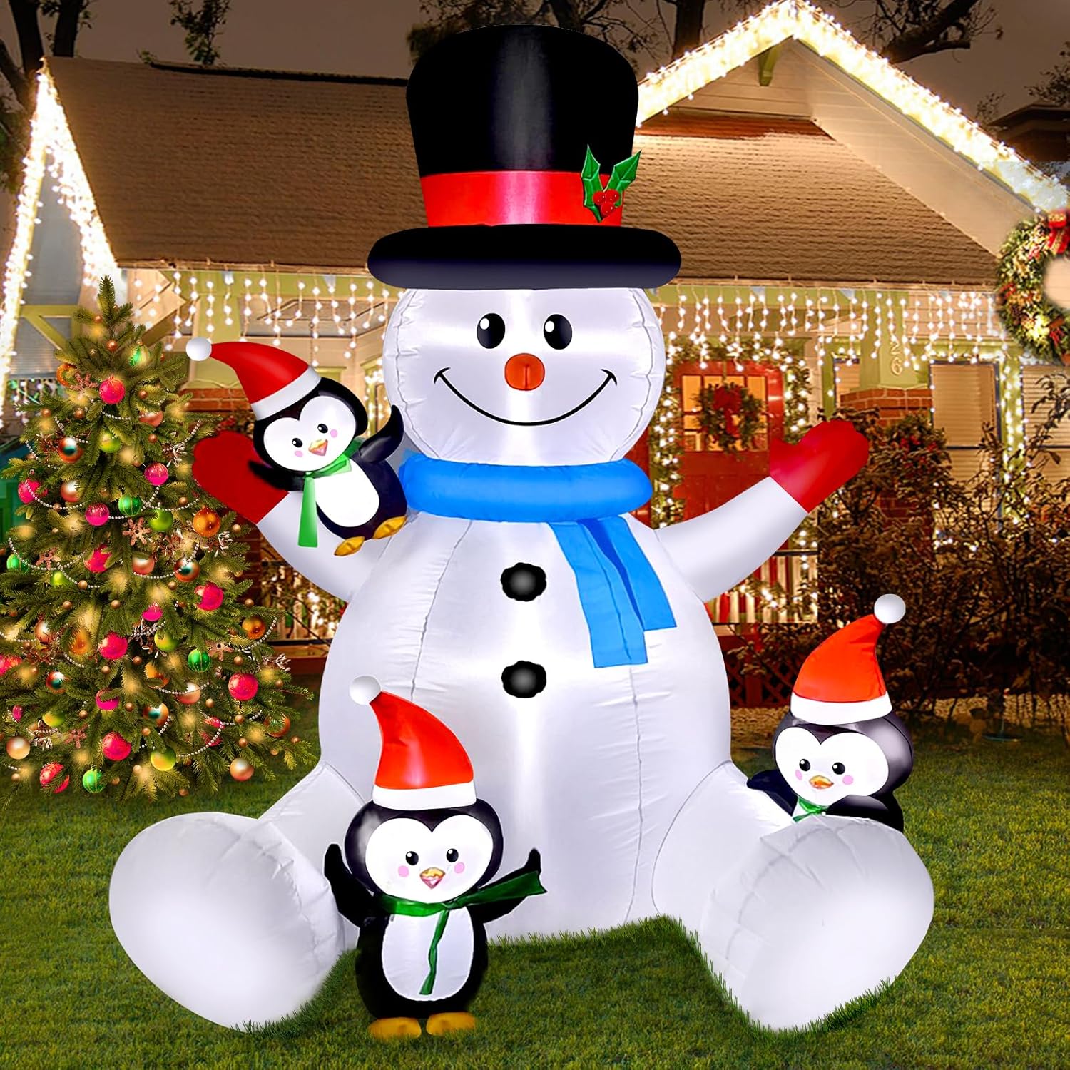 HKM-220307 9.5FT LED Christmas Inflatable with Santa and Reindeer for Outdoor Holiday Decoration