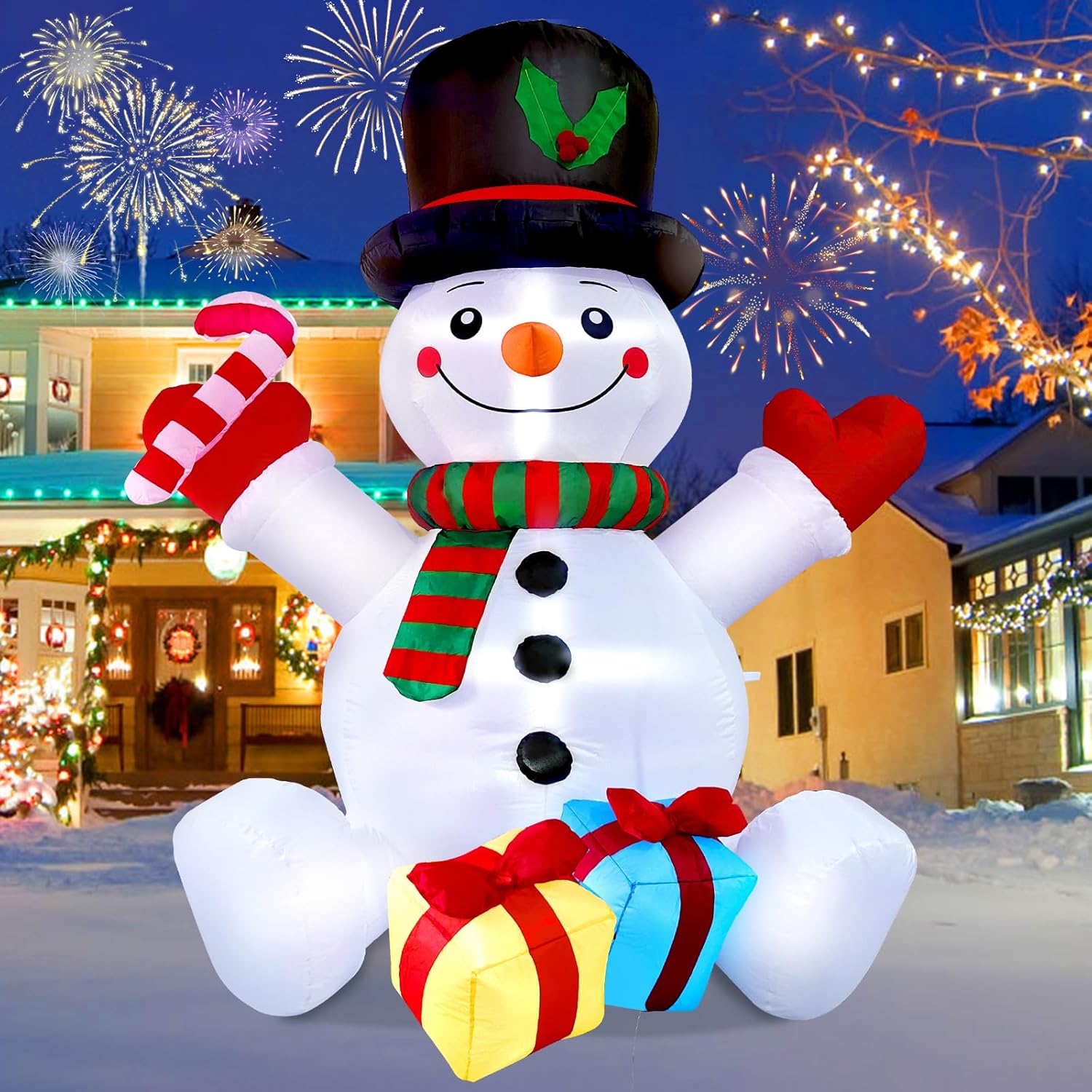 HKM-220307 9.5FT LED Christmas Inflatable with Santa and Reindeer for Outdoor Holiday Decoration