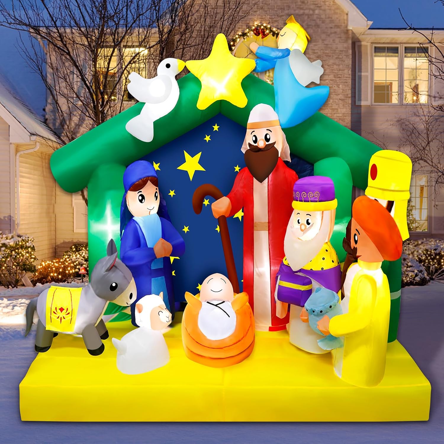 HKM-220307 9.5FT LED Christmas Inflatable with Santa and Reindeer for Outdoor Holiday Decoration