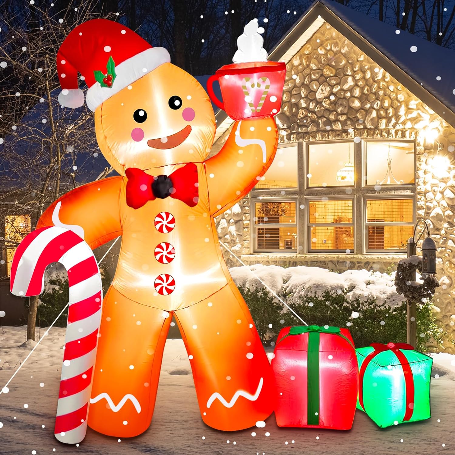 HKM-220307 9.5FT LED Christmas Inflatable with Santa and Reindeer for Outdoor Holiday Decoration
