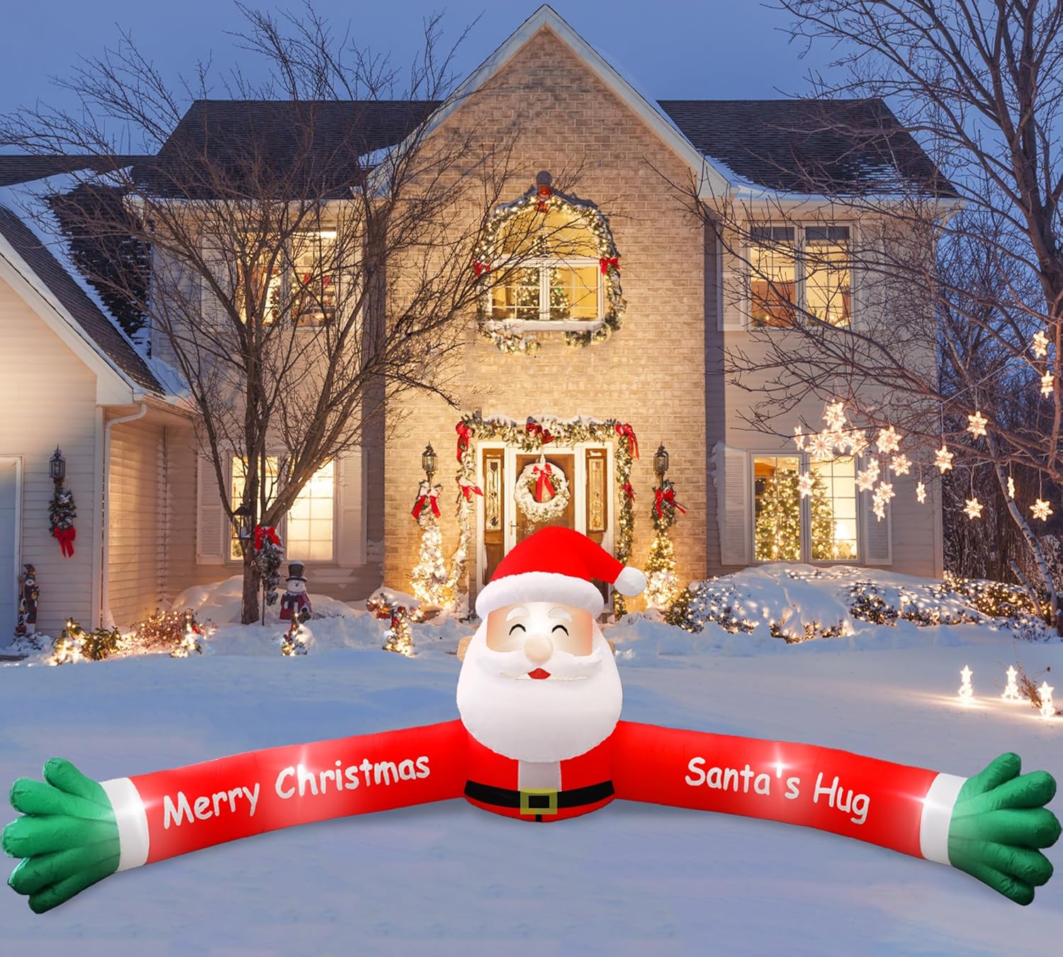 HKM-220307 9.5FT LED Christmas Inflatable with Santa and Reindeer for Outdoor Holiday Decoration