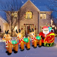 HKM-220307 9.5FT LED Christmas Inflatable with Santa and Reindeer for Outdoor Holiday Decoration