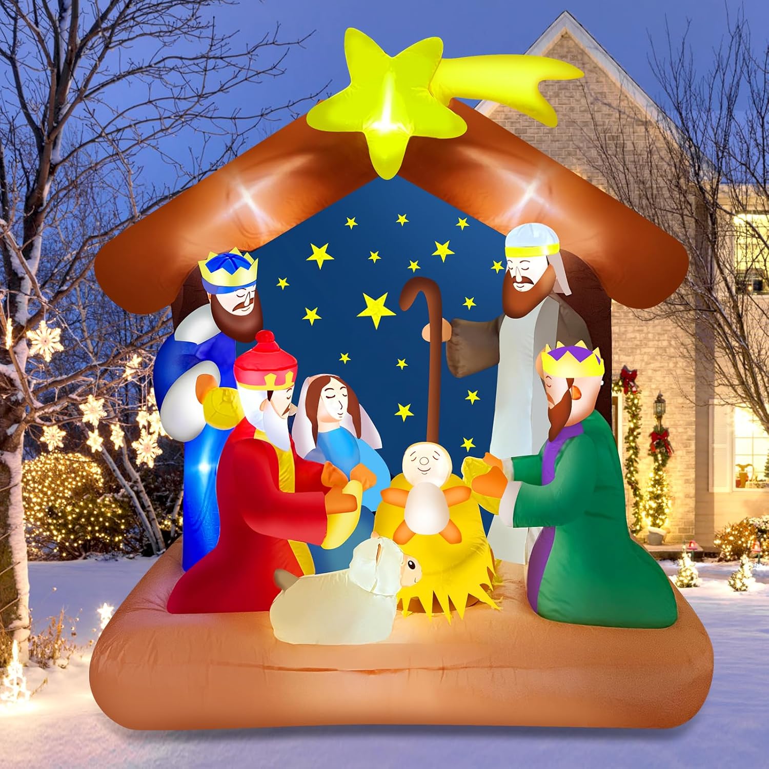 HKM-220307 9.5FT LED Christmas Inflatable with Santa and Reindeer for Outdoor Holiday Decoration