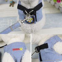 HKM-220307 Denim Star Pattern Small Dog Leash with Adjustable Bust Size Options