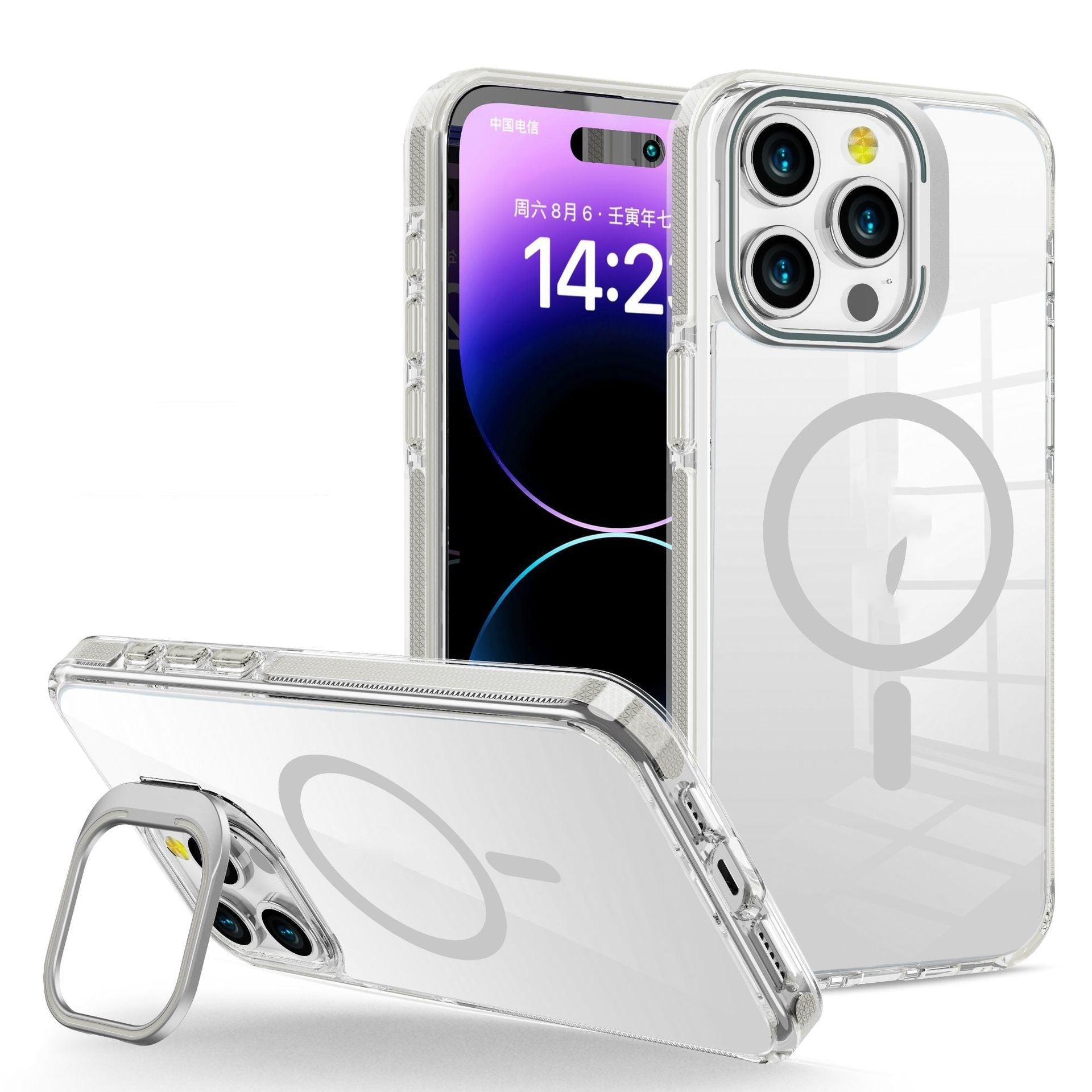 HKM-220371 Transparent Metal Invisible Frame Bracket for iPhone 11, 12, 13, 14 Series with Magnetic Suction and Anti-Fingerprint Features