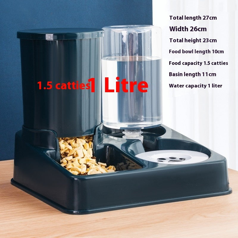 HKM-220627 Automatic Double Cat Bowl with Integrated Water Feeder - Plastic Pet Tableware