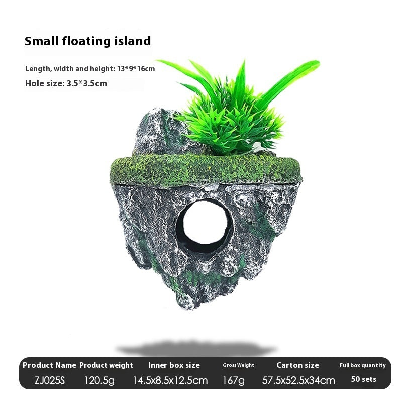 HKM-220947 Floating Resin Island Ornaments for Fish Tank Decoration