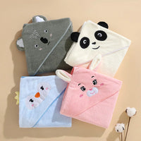 HKM-220947 Soft Cartoon Baby Hooded Bath Towel, 105*105cm, Coral Fleece, Animal Print for Toddlers