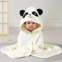 HKM-220947 Soft Cartoon Baby Hooded Bath Towel, 105*105cm, Coral Fleece, Animal Print for Toddlers