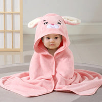 HKM-220947 Soft Cartoon Baby Hooded Bath Towel, 105*105cm, Coral Fleece, Animal Print for Toddlers