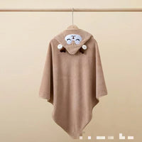HKM-220947 Soft Cartoon Baby Hooded Bath Towel, 105*105cm, Coral Fleece, Animal Print for Toddlers