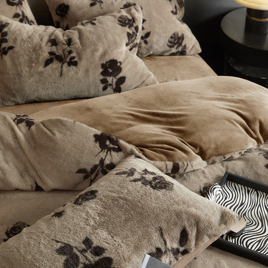 HKM-221267 Light Luxury Bunny Cashmere Floral Four-Piece Bedding Set in Multiple Sizes