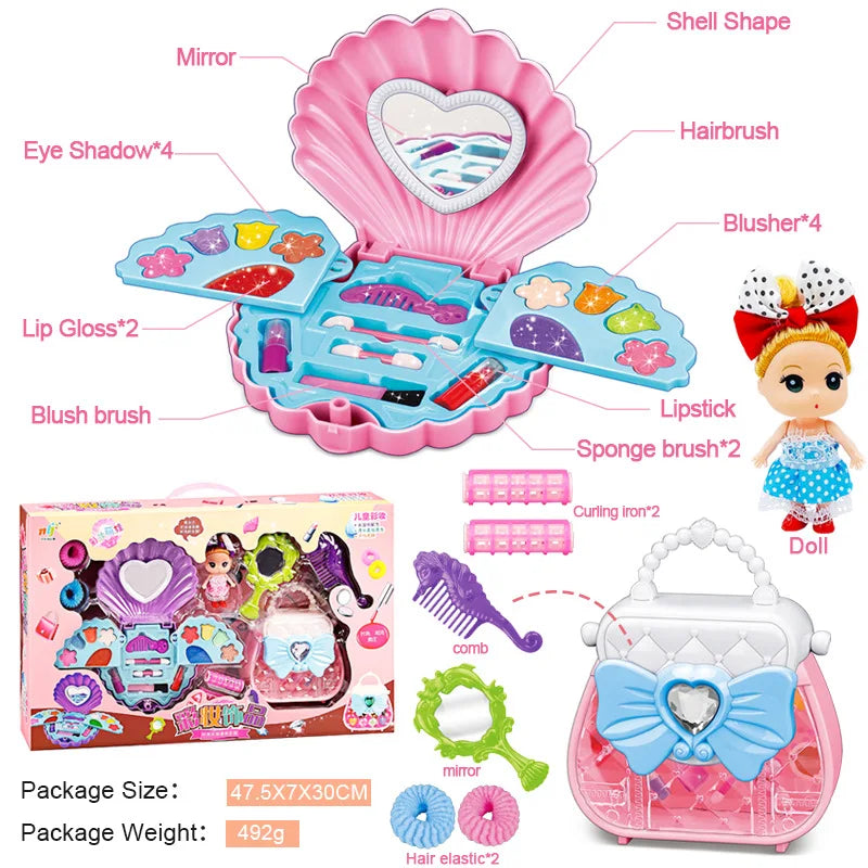 HKM-221267 Portable Kids Makeup Kit with Organic Eyeshadow, Lip Gloss, Nail Polish, and Makeup Bags