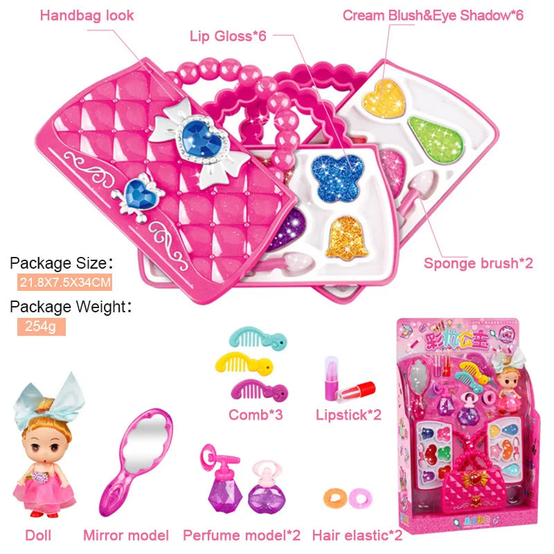 HKM-221267 Portable Kids Makeup Kit with Organic Eyeshadow, Lip Gloss, Nail Polish, and Makeup Bags