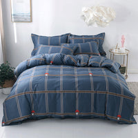 HKM-221267 Pure Cotton Four-Piece Bed Set with Quilt Cover, Pillowcase, and Sheet in Urban Stripe Design