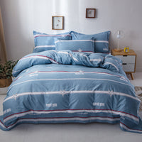 HKM-221267 Pure Cotton Four-Piece Bed Set with Quilt Cover, Pillowcase, and Sheet in Urban Stripe Design